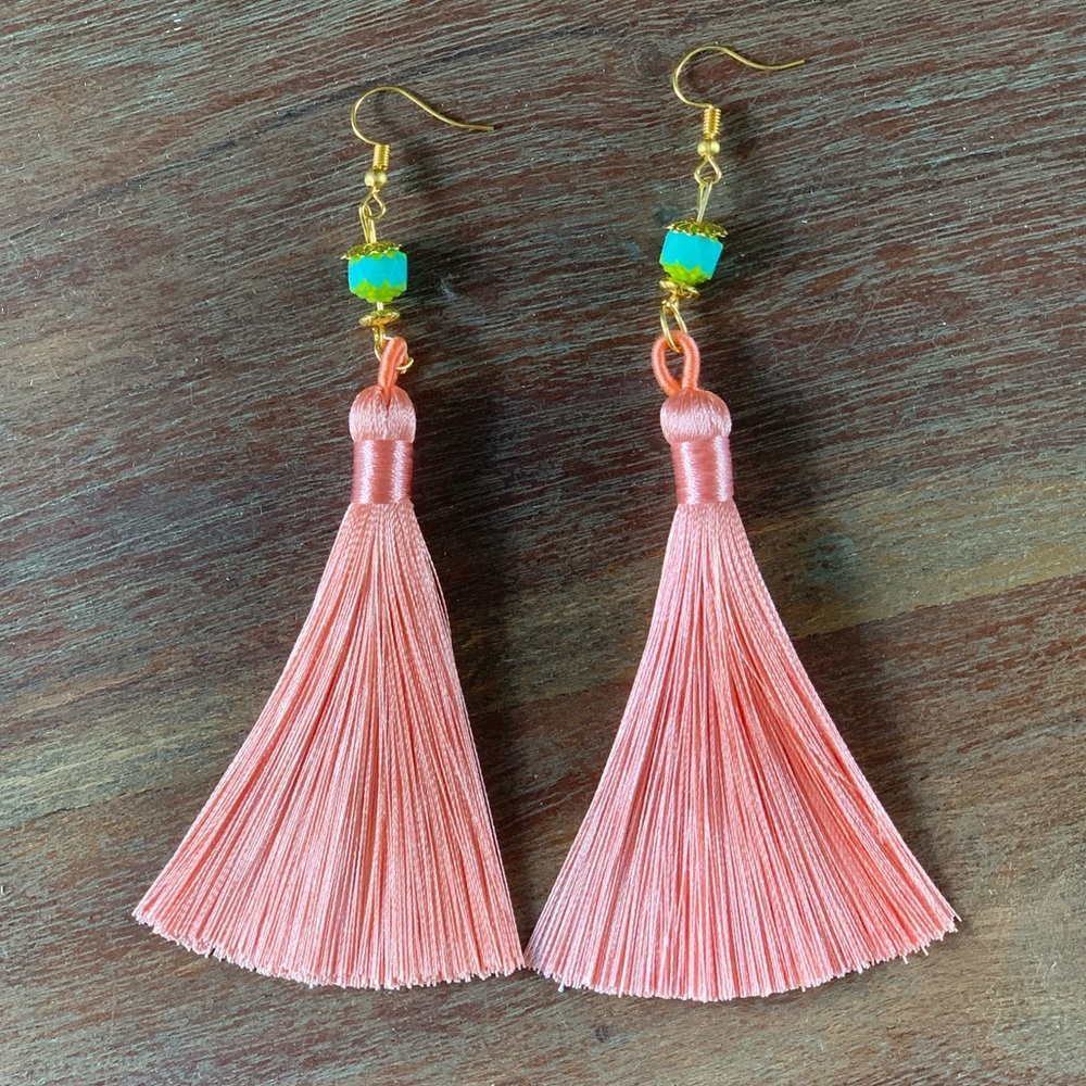 NEW Tassel Earrings - Handmade Peach & Turquoise